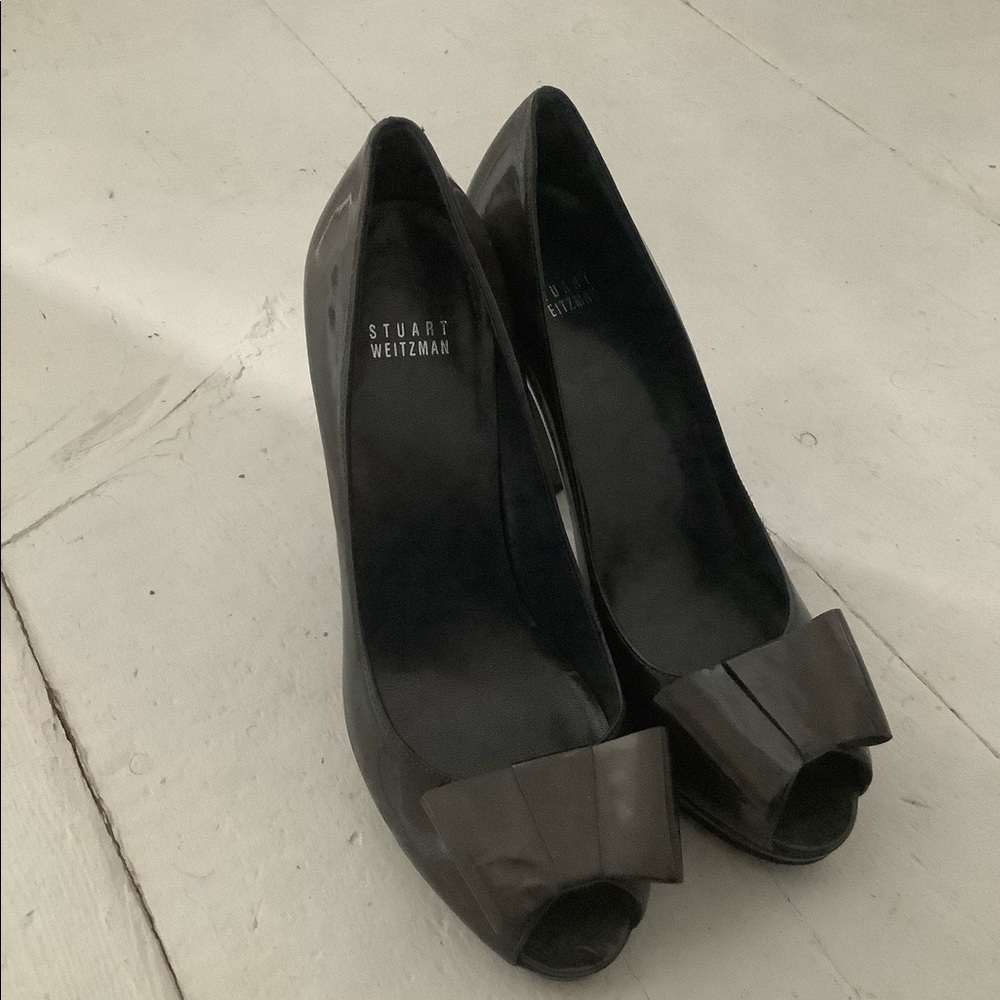 Stuart weitzman bow pumps chunky heel